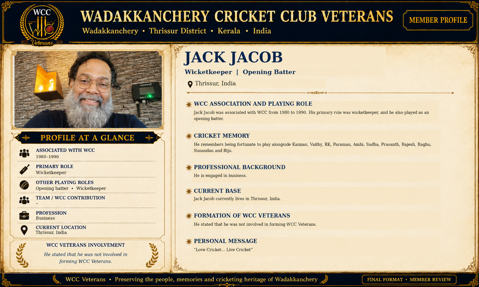 Final approved R9 WCC Veterans member profile artwork of Jack Jacob