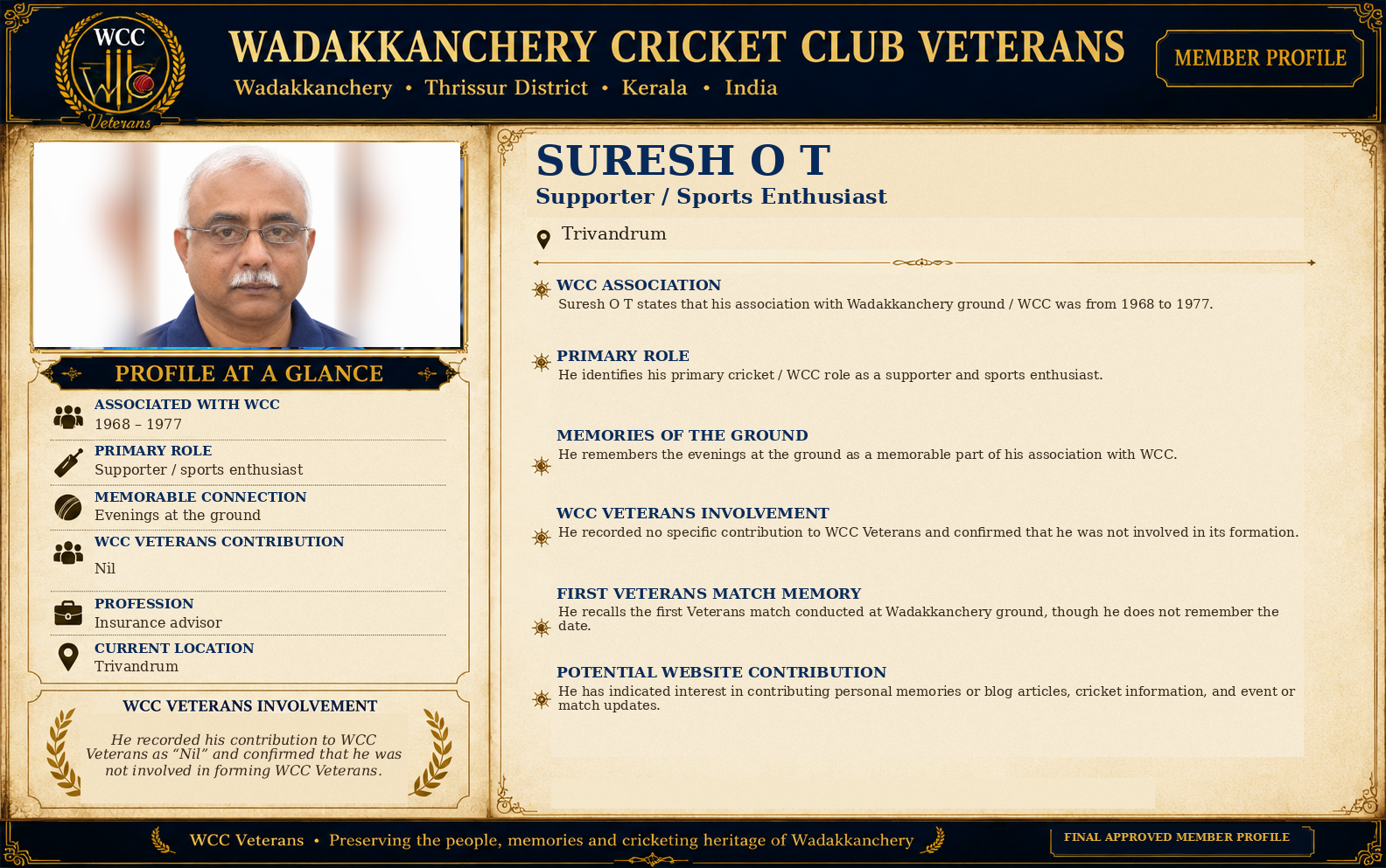 Approved R4 final WCC Veterans member profile artwork of Suresh O T